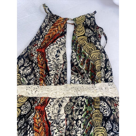 La Rok Silk Halter top Tank Bead Tie S hippie indie lace gypsy boho sexy - Picture 3 of 11